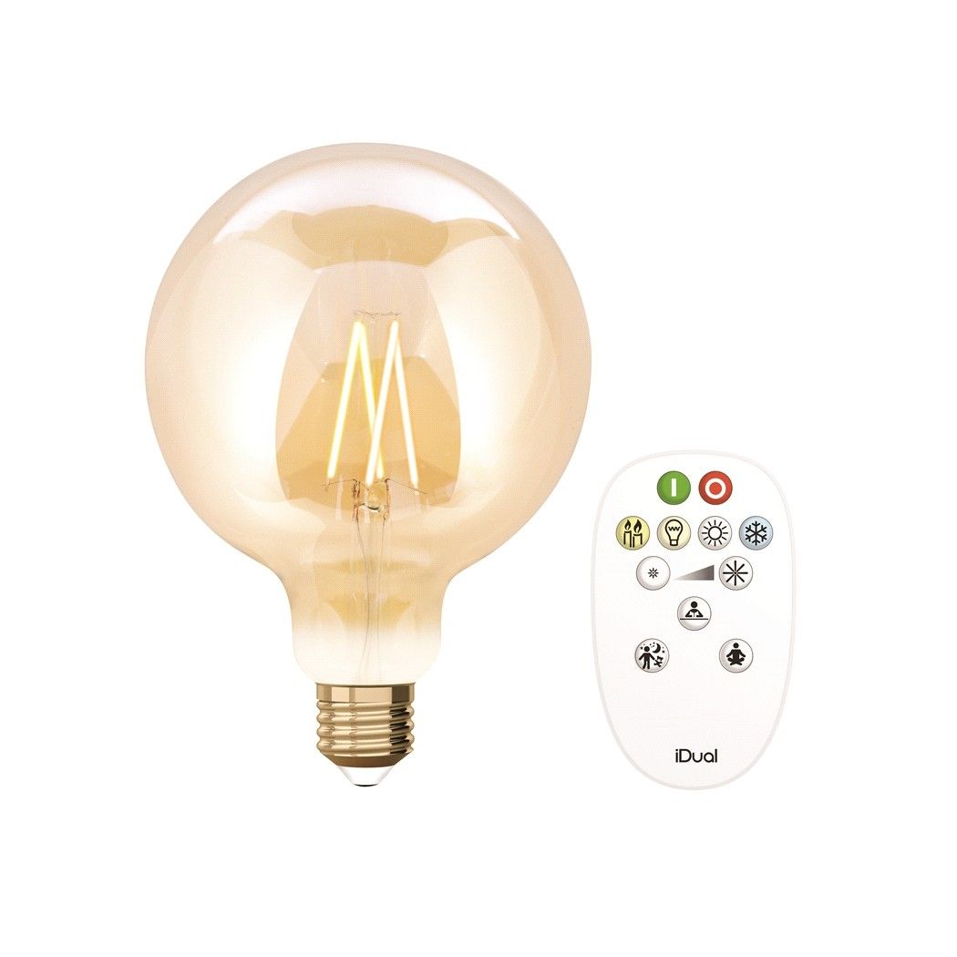 iDual LED-lamp met afstandsbediening - 12,5 x 17,5 cm - E27 - 9W dimbaar - 2200K tot 5500K - amber | Lichtkoning