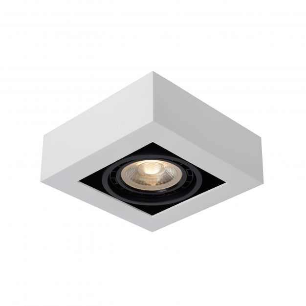 Lucide Zefix - opbouwspot 1L - 18,5 x 18,5 x 9 cm - 12W dimbare LED incl. - dim to warm - wit en zwart