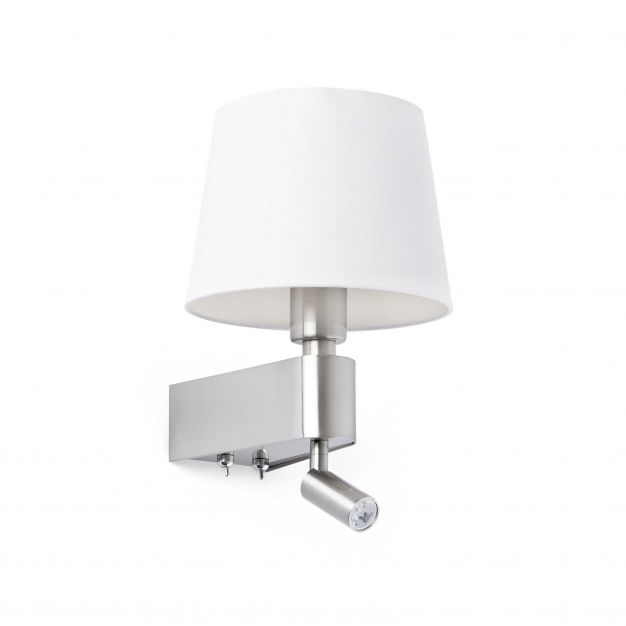 Faro Room - wandverlichting met schakelaar - 20 x 22,5 x 29 cm - 3W LED incl. - wit en satijn nikkel