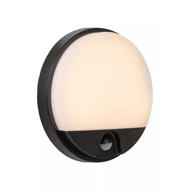 Lucide Hups IR - buiten wandlamp met sensor - Ø 21 x 4,9 cm - 10W LED incl. - IP54 - zwart