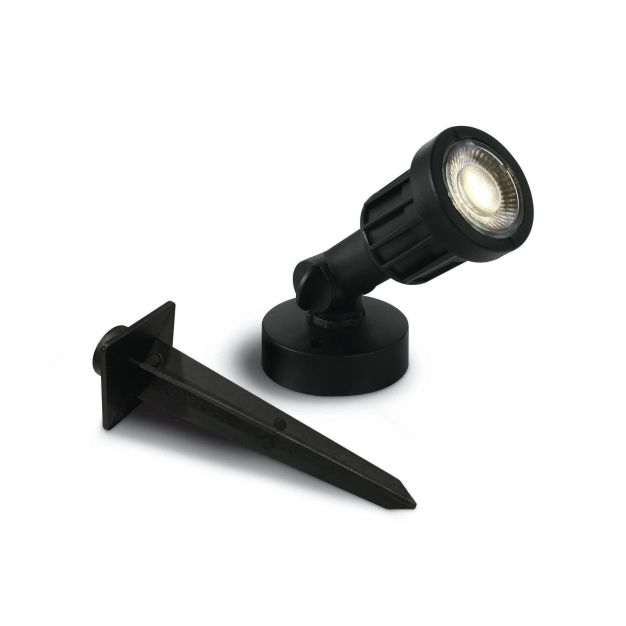 ONE Light LED Garden Spots - grondspot op piek - Ø 5,5 x 15 cm - 5W LED incl. - IP65 - zwart - warm witte lichtkleur