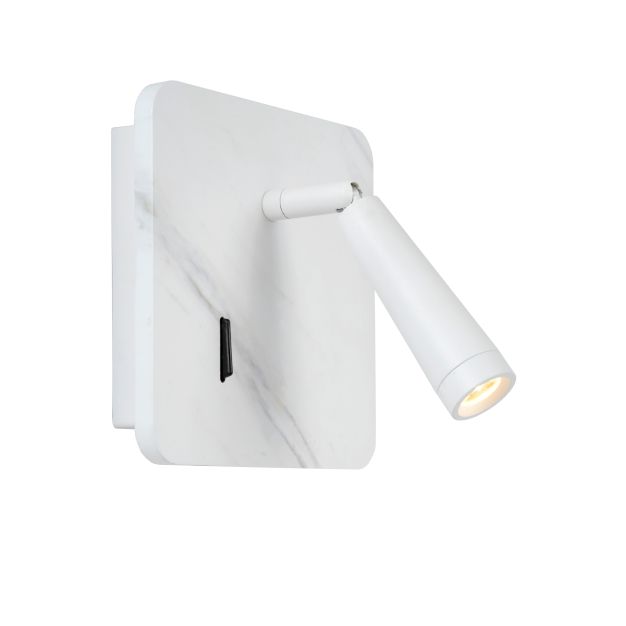 Lucide Oregon - bedlamp met usb poort - 15 x 15 x 9 cm - 3W LED incl. - wit