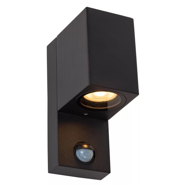 Lucide Zaro - buiten wandlamp met sensor - 7 x 10,4 x 17 cm - IP65 - zwart