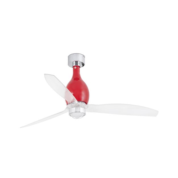 Faro Mini Eterfan - plafondventilator met licht en afstandsbediening - slimme ventilator - Ø 128 cm - 17W LED incl. - rood en transparant