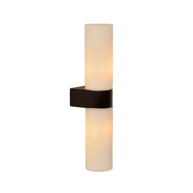 Lucide Jesse - wandverlichting - 5,5 x 8 x 29 cm - IP44 - zwart en opaal