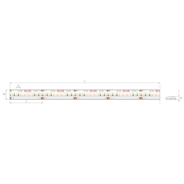 KLUS LED strip - 1cm breed, 500cm lengte - 24Vdc - dimbaar - 9,6W LED per meter - 240 LEDs per meter - IP65 - 4000K