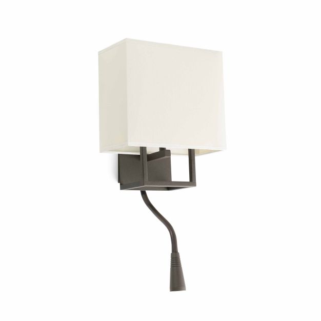 Faro Vesper - wandverlichting met schakelaar - 22 x 15 x 45 cm - 1W LED incl. - bruin en beige