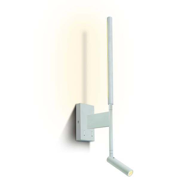 ONE Light Reading Spot - wandspot met schakelaar - 10 x 7 x 51,5 cm - 3W + 6W LED incl. - wit