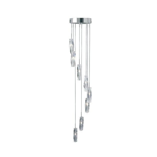 Searchlight Sculptured Ice - hanglamp - Ø 24 x 125 cm - 8 x 7W halogeen incl. - chroom