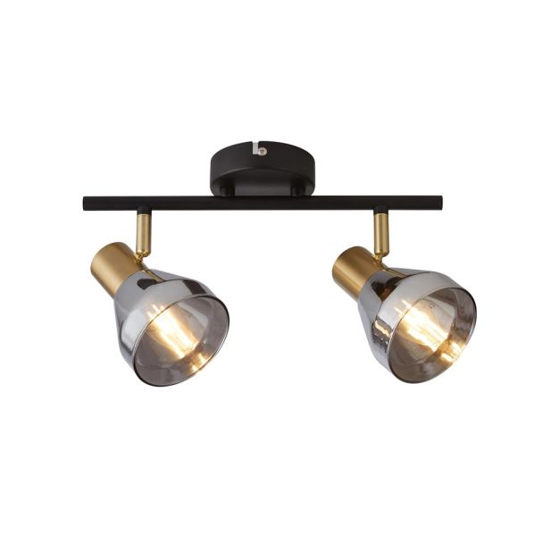 Searchlight Westminster - opbouwspot 2L - 39 x 17 x 20 cm - zwart, satijn messing en  gerookt glas