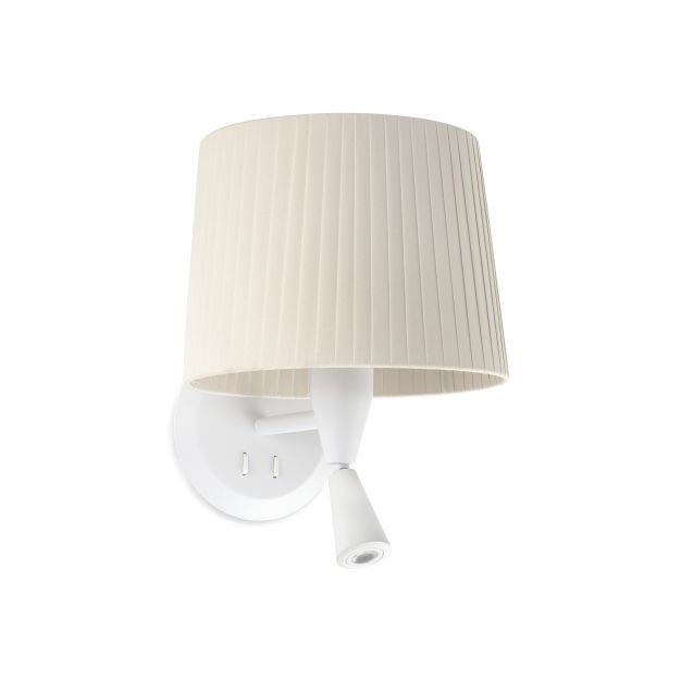 Faro Samba - wandverlichting met schakelaar - 21,5 x 19 x 17,3 cm - 3W LED incl. - wit en beige