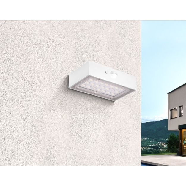 Century Italia Domino MINI - buiten wandlamp op zonne-energie met sensor - 9 x 3,5 x 13,7 cm - 3W LED incl. - IP65 - wit