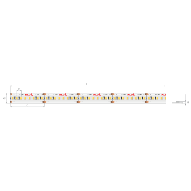 KLUS LED strip - 1 cm breed, 500cm lengte - 24Vdc - dimbaar - 4,8W LED per meter - 240 LEDs per meter - IP20 - 3000K