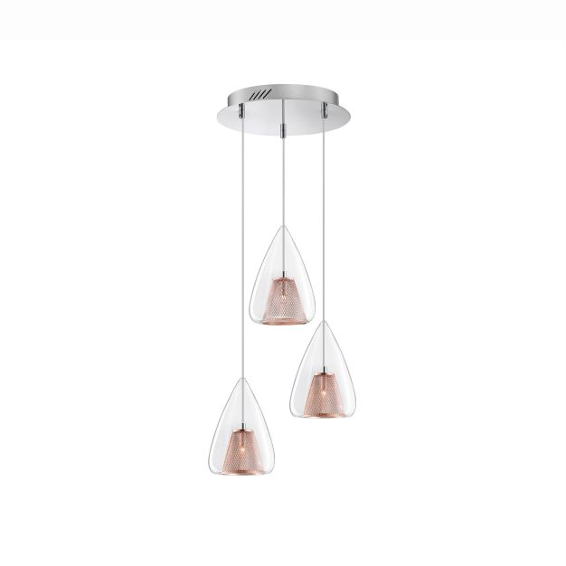 Nova Luce Hugo - hanglamp - Ø 30 x 120 cm - rose goud en chroom