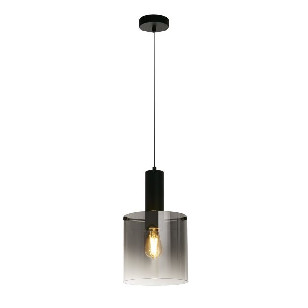 Searchlight Sweden - hanglamp - Ø 22 x 120 cm - mat zwart en gerookt glas