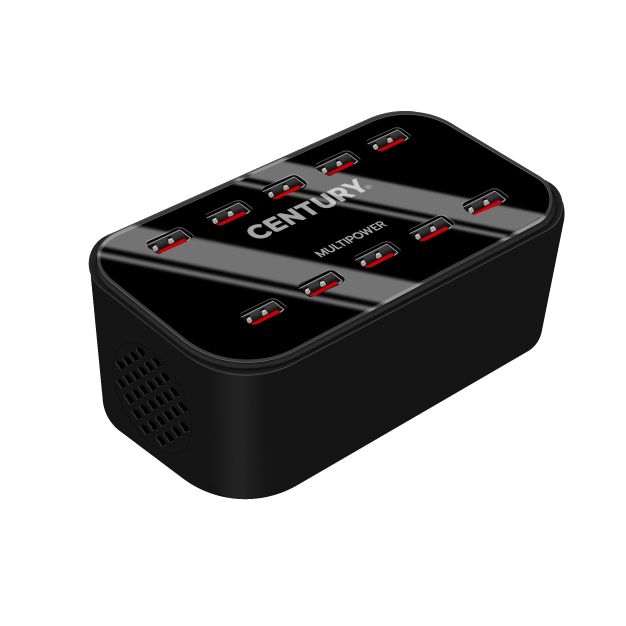 Century Italia Multipower - oplaadstation met 10 USB-poorten - 15 x 7,5 x 5,5 cm - zwart