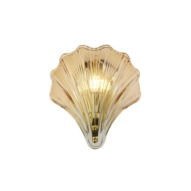 Searchlight Shell - wandlamp - 20 x 22 cm - IP44 - satijn messing en amber