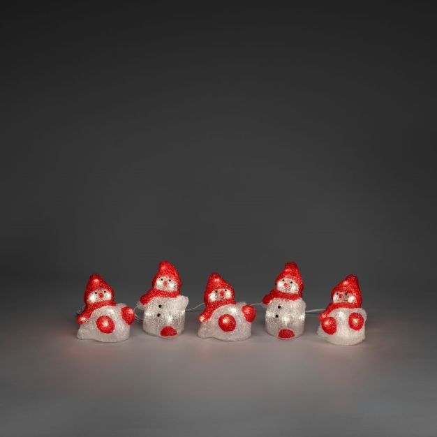 Konstsmide kerstverlichting - 5 decoratieve sneeuwmannen - 8,5 x 12,5 x 400 cm - IP44 - rood en wit