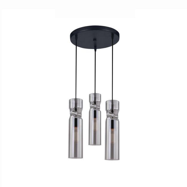 Nova Luce Fidele - hanglamp - Ø 30 x 130 cm - gerookt glas en zwart