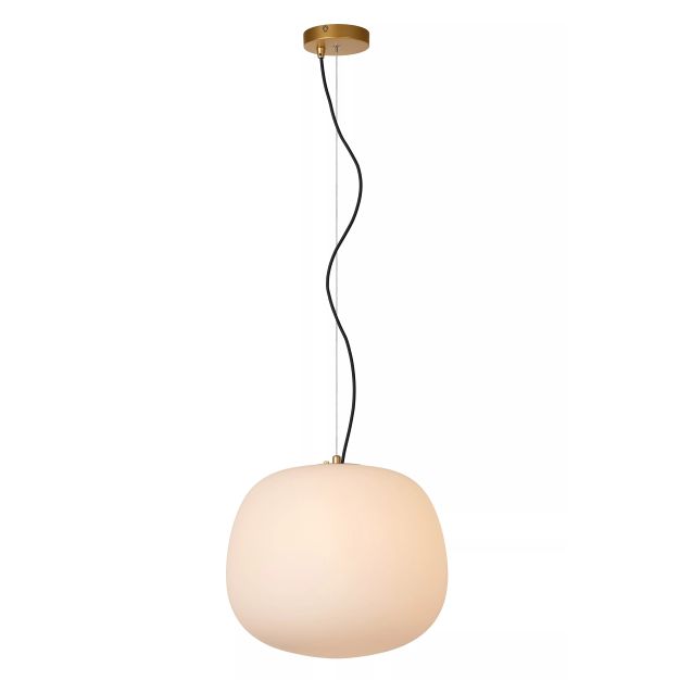 Lucide Elysee - hanglamp - Ø 38 x 150 cm - zwart, opaal en messing