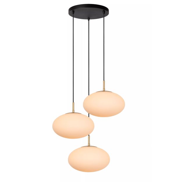 Lucide Elysee - hanglamp - Ø 55 x 150 cm - zwart, opaal en messing