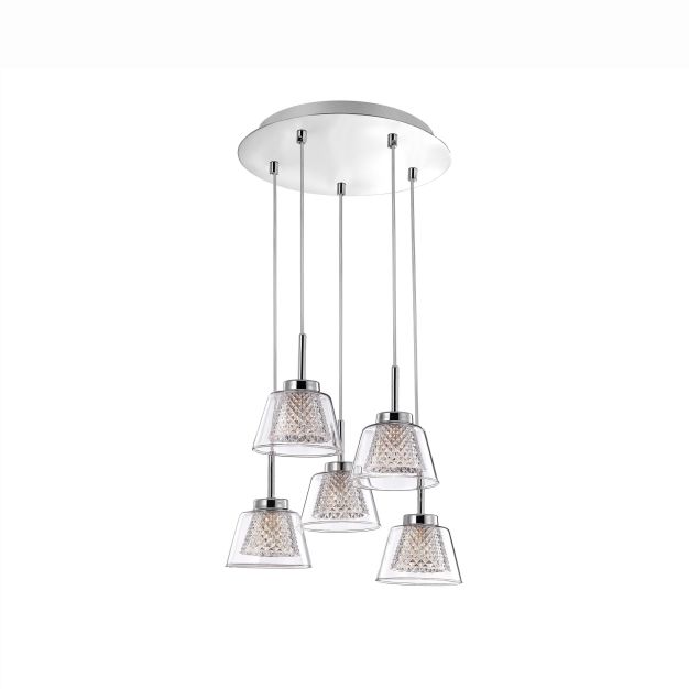 Nova Luce Boccale - hanglamp - Ø 30 x 120 cm - 5 x 33W halogeen incl. - chroom en transparant