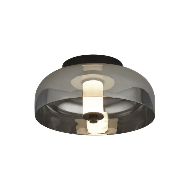 Searchlight Frisbee - plafondverlichting - Ø 30 x 15,5 cm - 10W dimbare LED incl. - mat zwart en gerookt glas