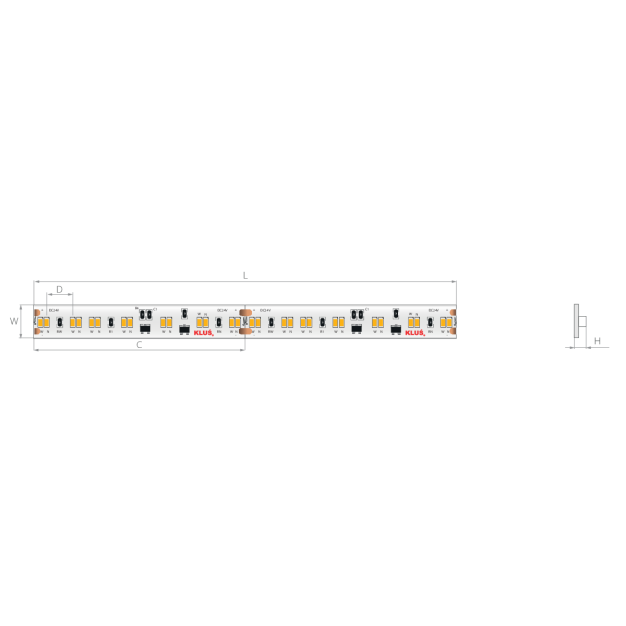 Klus LED strip - 1cm breed, 500cm lengte - 24Vdc - dim to warm - 9,6W LED per meter - 224 LEDs per meter - IP20 - 1800-3000K