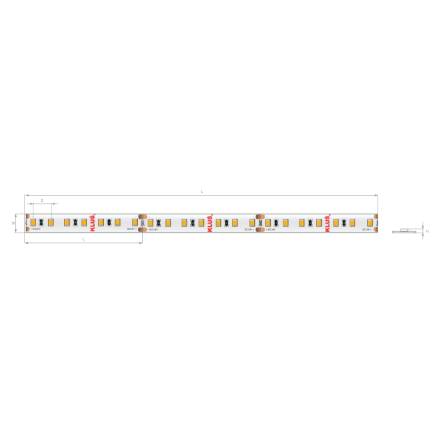 KLUS LED strip - 0,8cm breed, 500cm lengte - 24Vdc - dimbaar - 14,4W LED per meter - 140 LEDs per meter - IP20 - 2700K