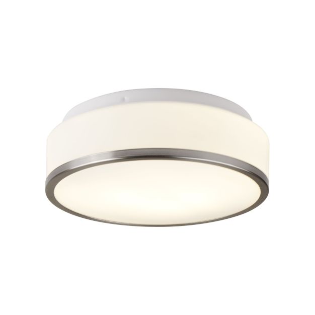 Searchlight Discs - plafondlamp badkamer - Ø 29 x 9,5 cm - IP44 - opaal en satijn zilver