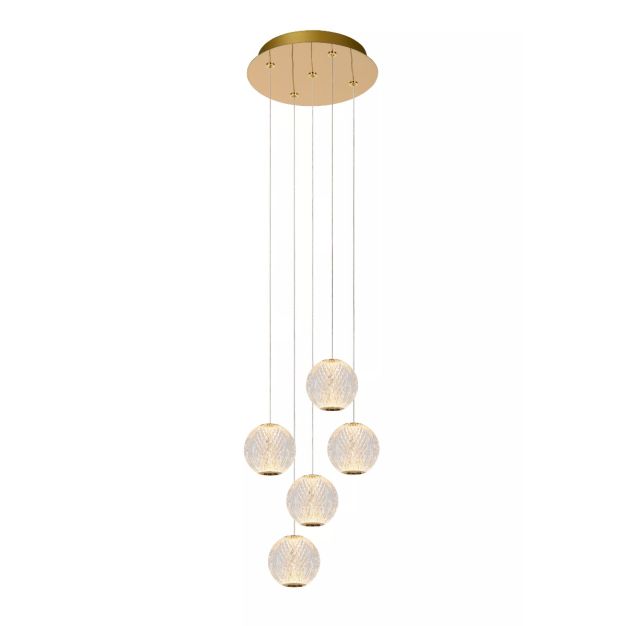 Lucide Cintra - hanglamp - Ø 32 cm x 150 cm - 5 x 4,7W LED incl. - transparant en goud