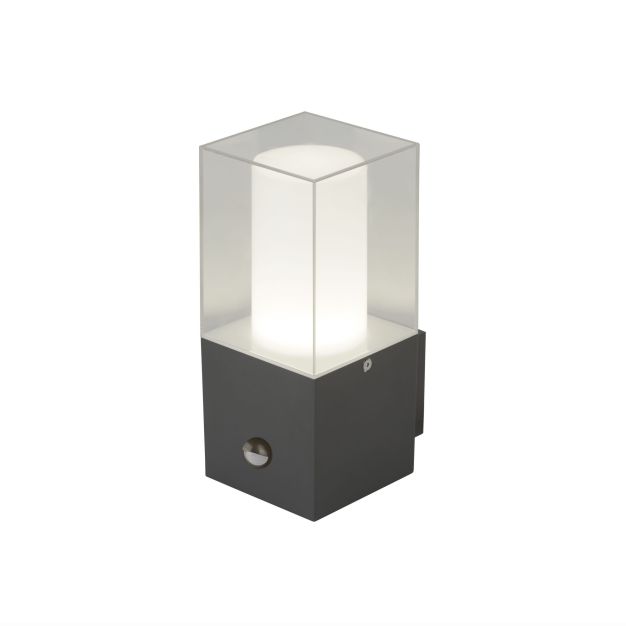 Searchlight Kinloch - buiten wandverlamp met sensor - 10 x 10 x 23 cm - IP44 - donkergrijs