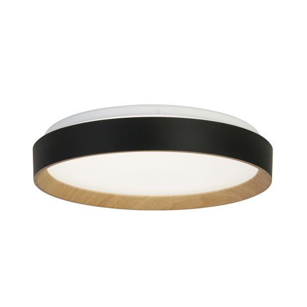 Searchlight Sorrento - plafondlamp met afstandsbediening - Ø 38 x 8 cm - 24W dimbare LED incl. - zwart en hout effect