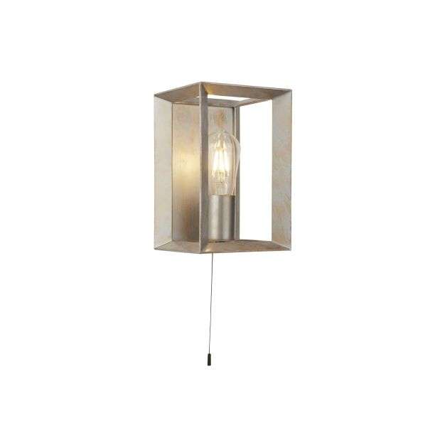 Searchlight Heaton - wandverlichting met trekschakelaar - 15 x 23,5 cm - geborsteld zilver en goud