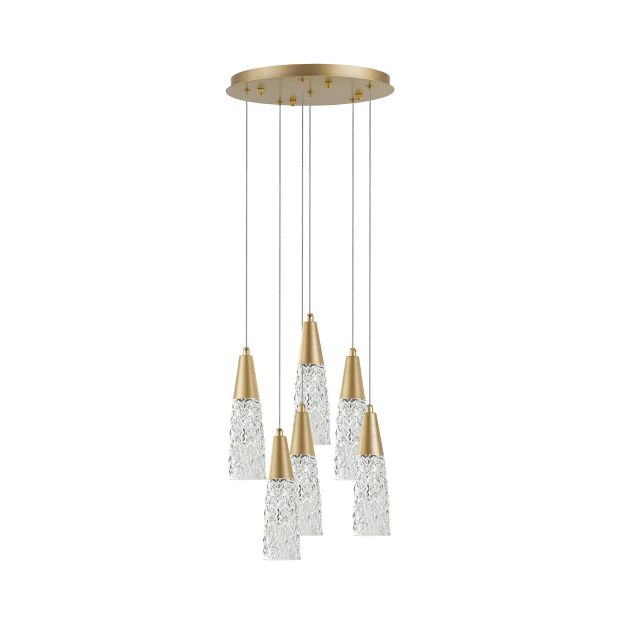 Nova Luce Kovac - hanglamp - Ø 35 x 180 cm - geborsteld goud en transparant