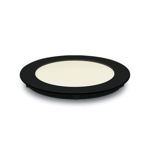 ONE Light Round Recessed Panel - inbouw plafondverlichting - Ø 17,3 x 2,2 cm - 12W LED incl. - IP40 - zwart - warm witte lichtkleur