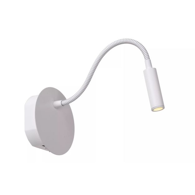 Lucide Jolijn - wandlamp met flexibele leesarm - oplaadbaar via USB-kabel - Ø 11 x 3,2 cm - 2W led incl. - wit