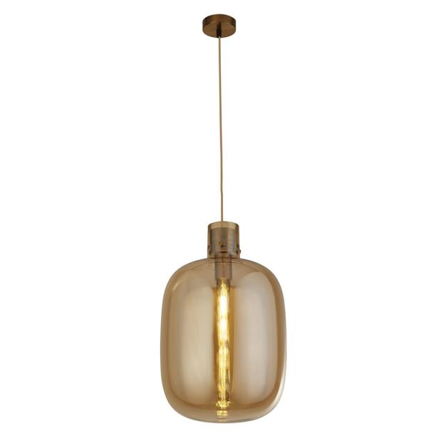 Searchlight Barrel - hanglamp - Ø 30 x 127 cm - satijn messing en amber