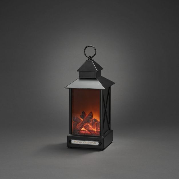 Konstsmide kerstverlichting - open haard lantaarn op batterijen - 15 x 15 x 32 cm - IP44 - zwart