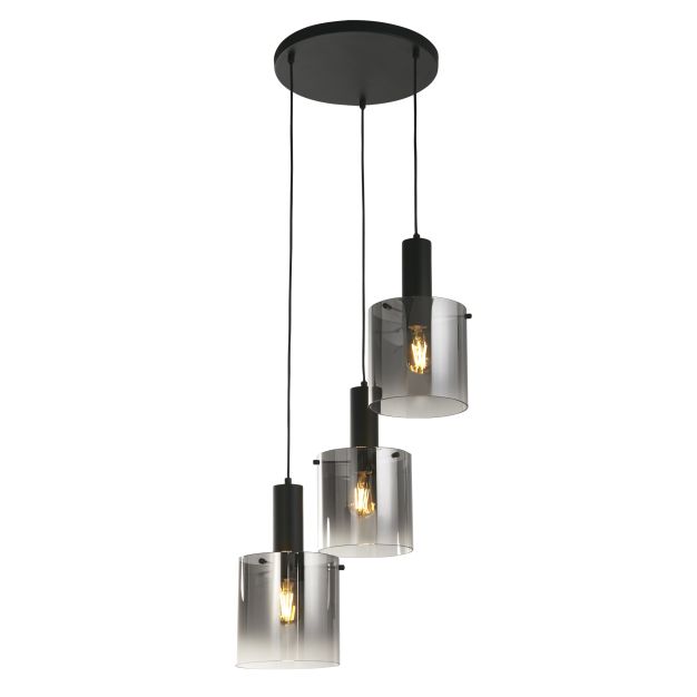 Searchlight Sweden - hanglamp - Ø 47 x 150 cm - mat zwart en gerookt glas