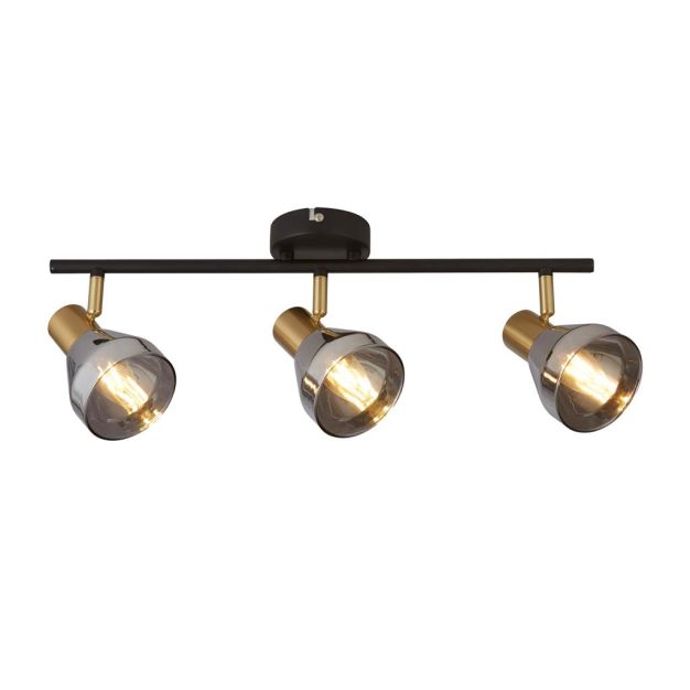 Searchlight Westminster - opbouwspot 3L - 59 x 19 x 20 cm - zwart, satijn messing en  gerookt glas