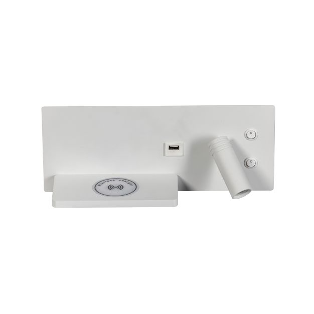 ETH Nighty Right - wandverlichting met  dubbele schakelaar en USB en draadloos opladen - 30 x 12 cm - 7W LED incl. - wit