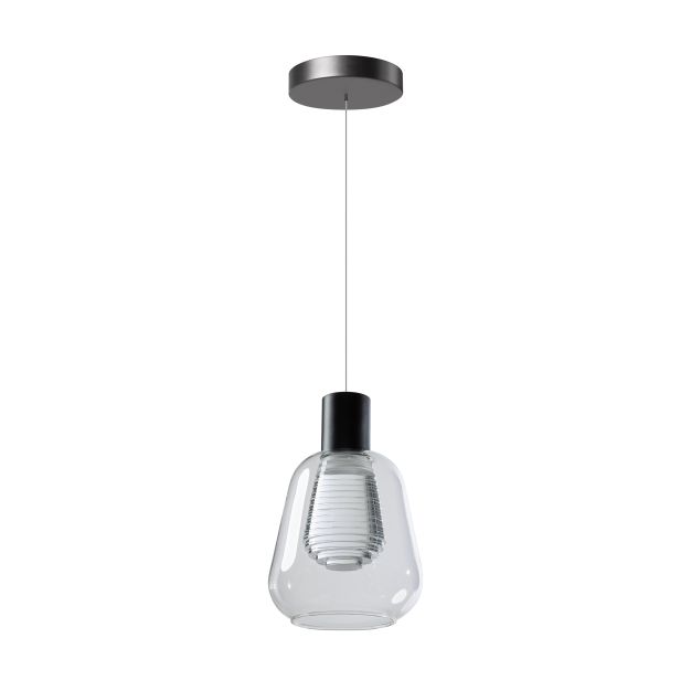 ETH Gary - hanglamp - Ø 24,5 x 145 cm - 5W dimbare LED incl. - zwart en  transparant