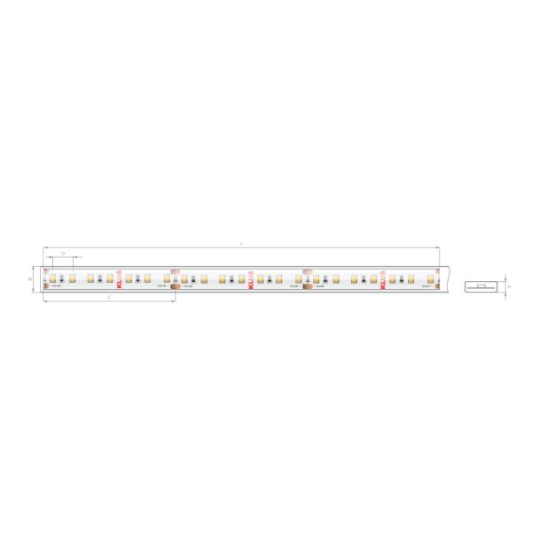 KLUS LED strip - 1cm breed, 500cm lengte - 24Vdc - dimbaar - 14,4W per meter - 140 LEDs per meter - IP65 - 2700K