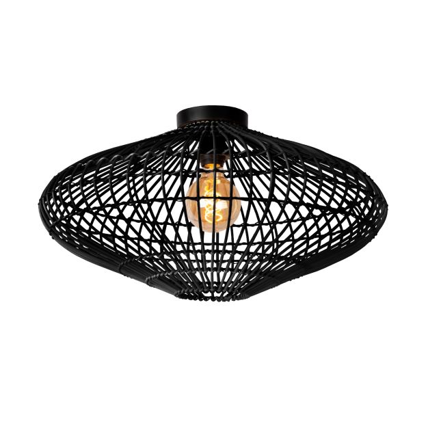 Lucide Magali - plafondverlichting - Ø 56 x 31 cm - rotan - zwart