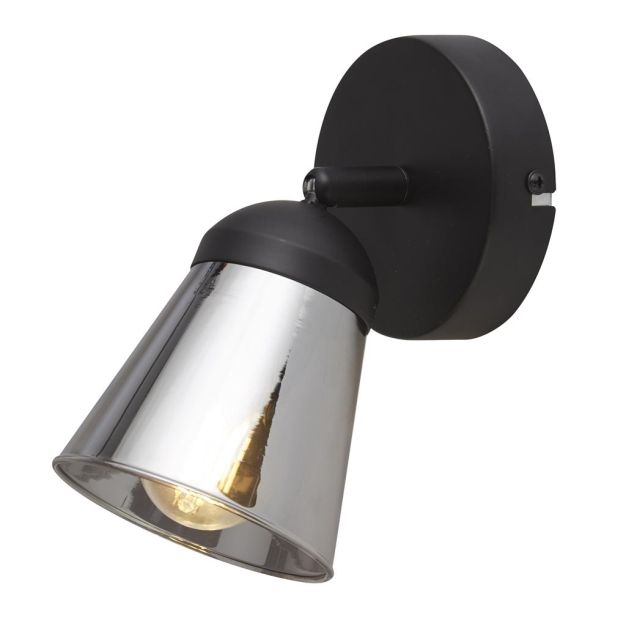 Searchlight Mega - opbouwspot 1L - 10 x 18 cm - zwart en gerookt glas