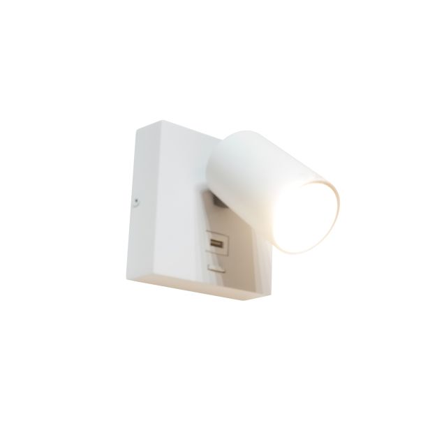 Artdelight Master - wandverlichting met schakelaar en USB-poort - 11,5 x 12,5 x 11,5 cm - 6W LED incl. - wit