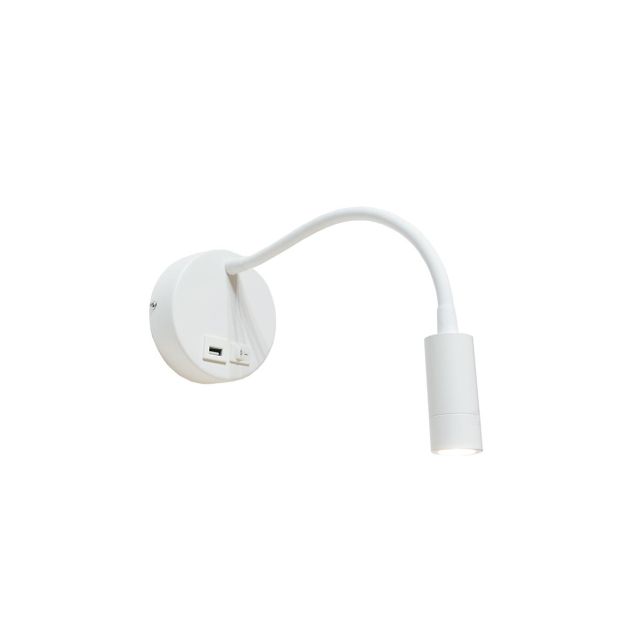 Artdelight Flex-USB - wandverlichting met schakelaar en USB-poort - Ø 11 x 34 cm - 3W LED incl. - wit