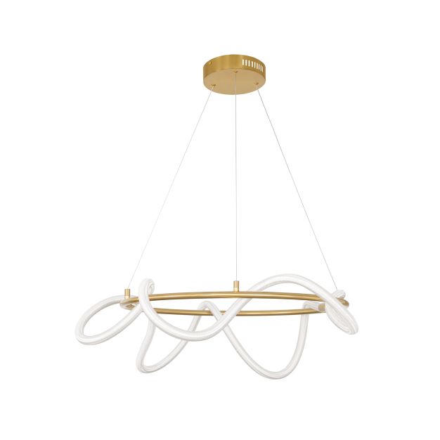 Nova Luce Cerelia - hanglamp - Ø 60 x 120 cm - 34W dimbare LED incl. - messing goud en wit