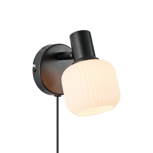 Nordlux Milford - wandlamp - Ø 10 x 19 x 16,5 cm - zwart met wit